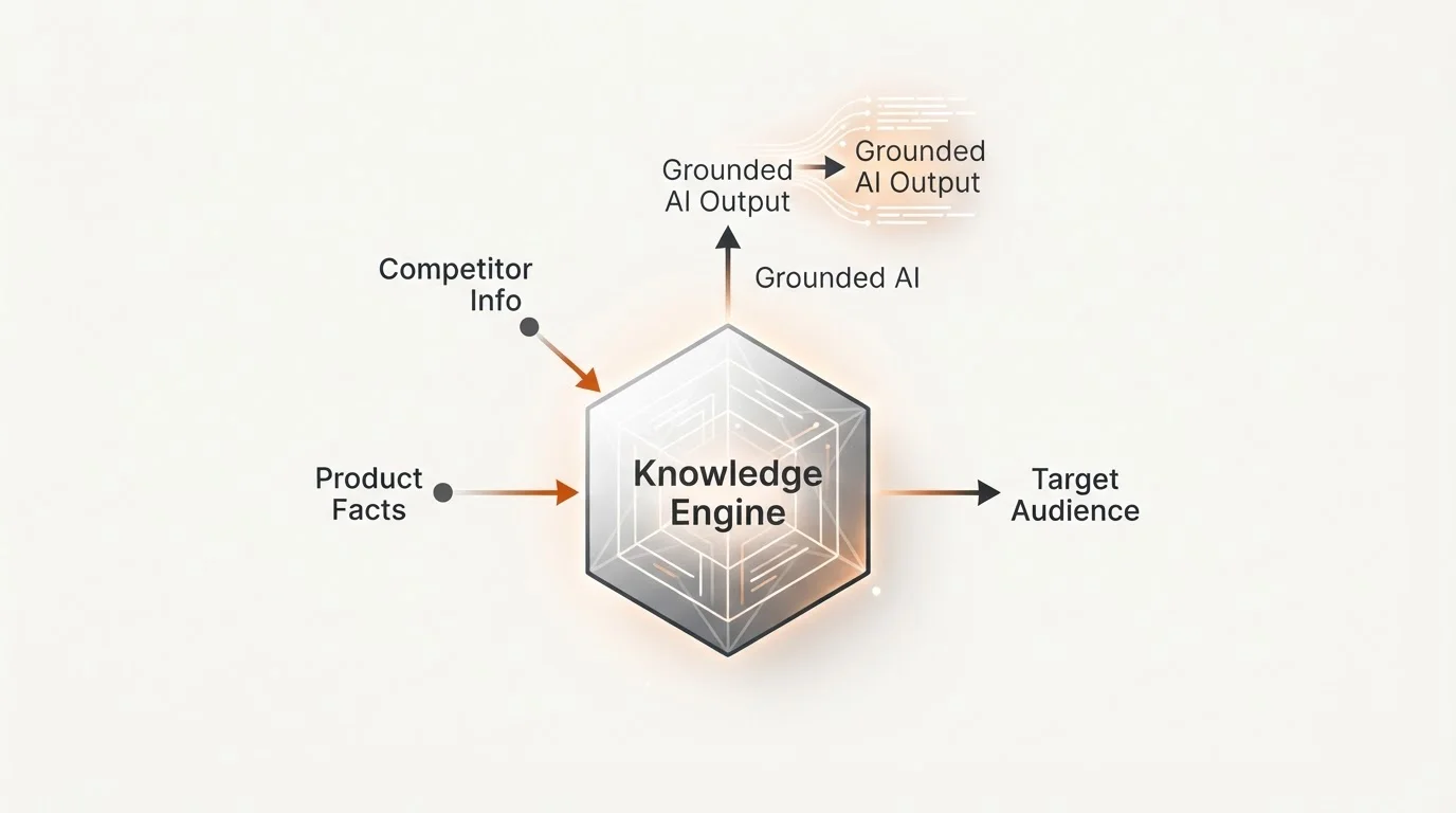 Diagram showing a centralized knowledge engine for SaaS content