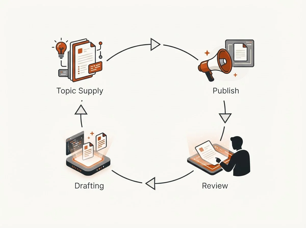 Workflow diagram of an autonomous blog publishing loop