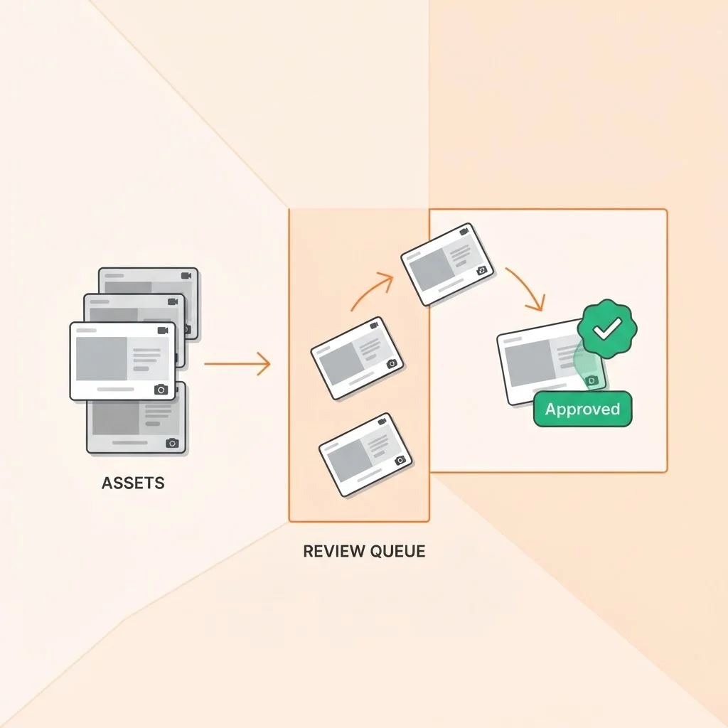 Private SaaS product asset library with review queue