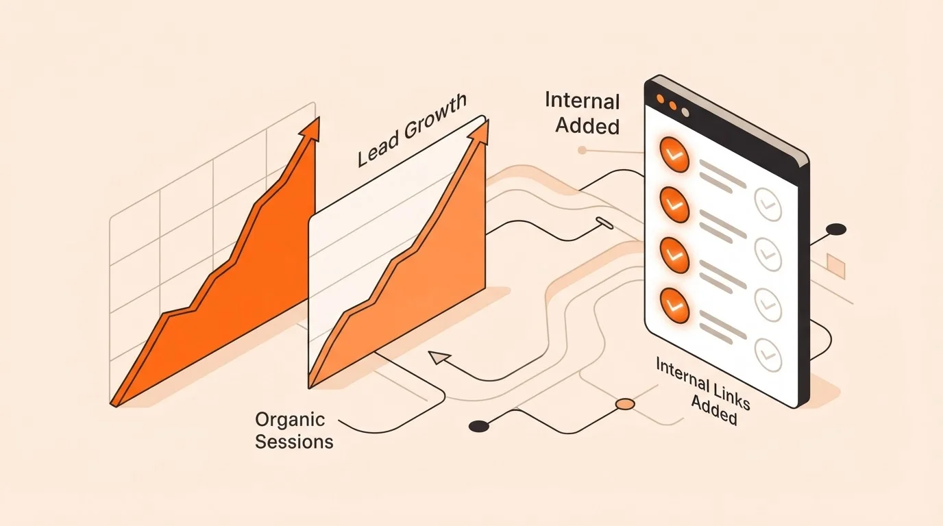 Dashboard showing the correlation between internal linking and organic lead growth.