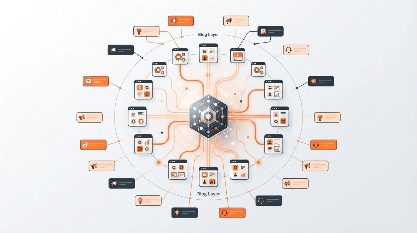 Diagram of Blogged's Knowledge Engine connecting product facts to blog content.