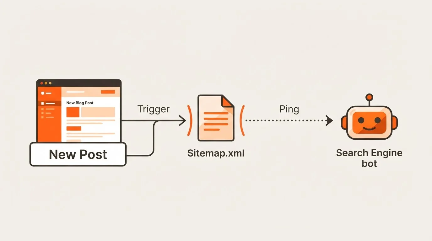 Diagram showing automated sitemap updates in Blogged.