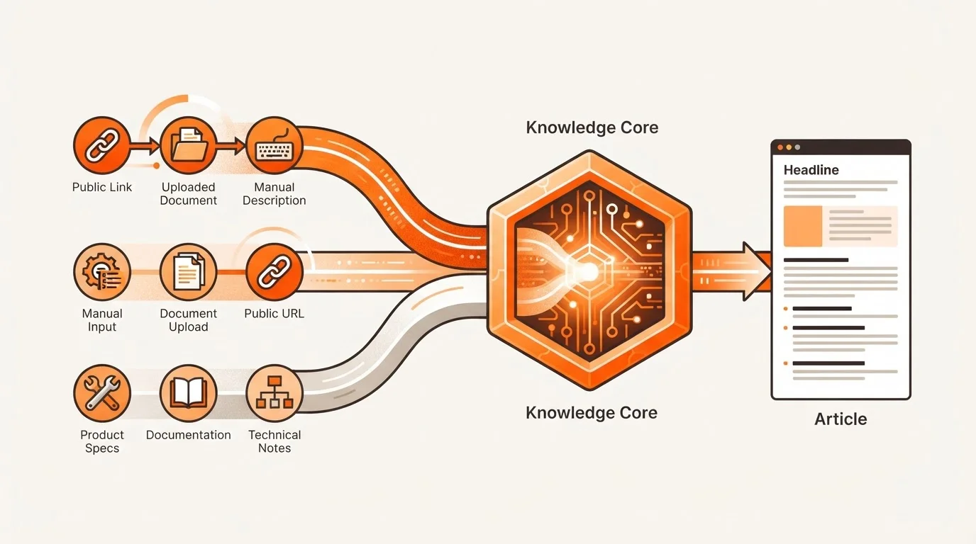 Diagram showing how product knowledge sources are transformed into content.