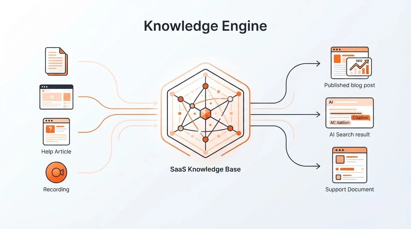 Diagram showing how SaaS product knowledge is transformed into SEO and AI-ready content.