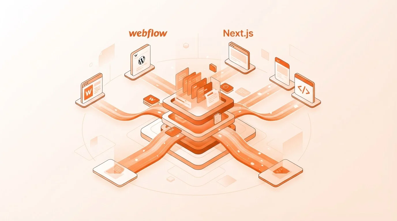 Diagram illustrating Blogged CMS integrations including WordPress, Ghost, Webflow, Next.js, and Content API.