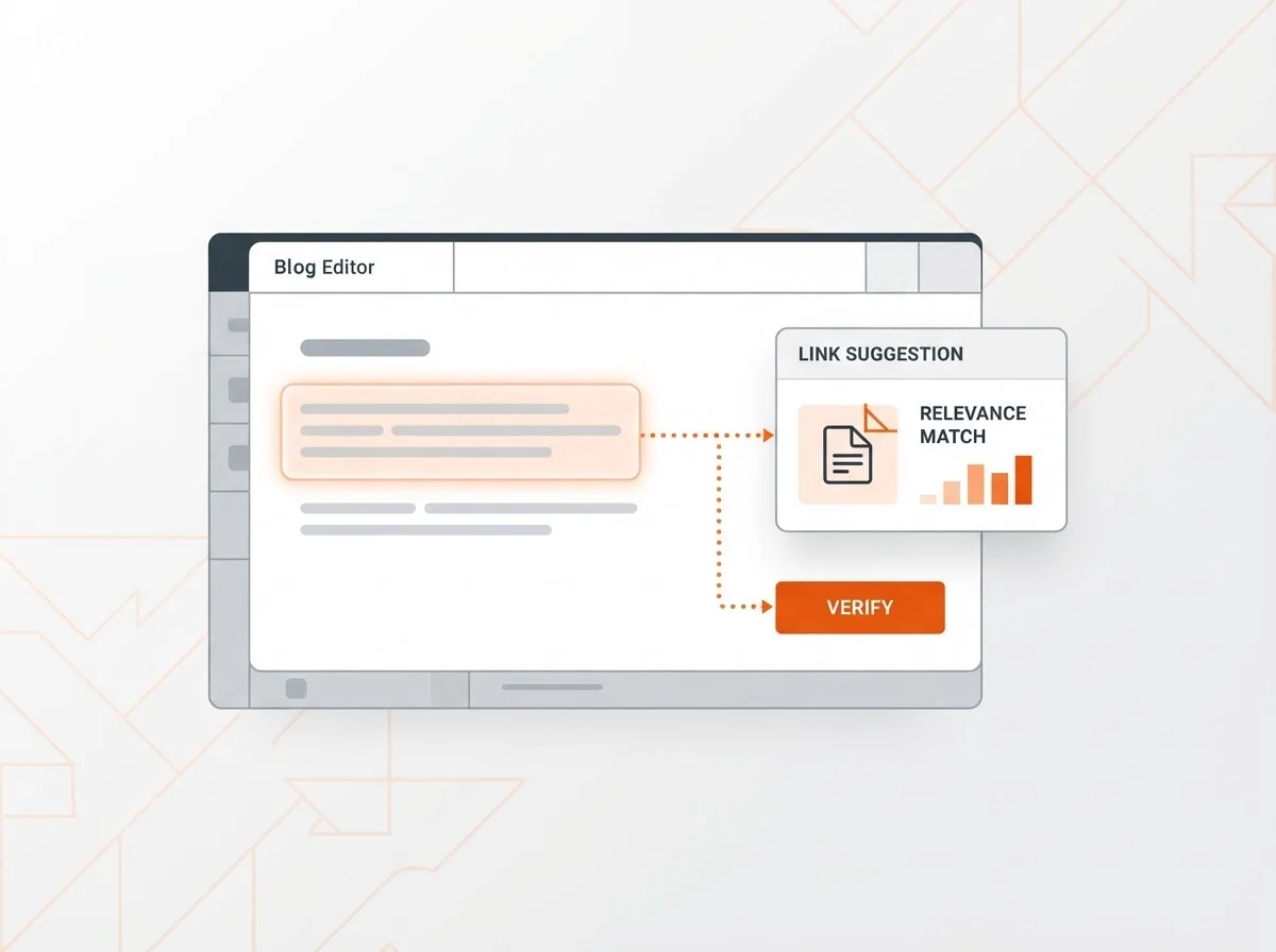 Interface showing autonomous internal linking suggestions for a SaaS blog.