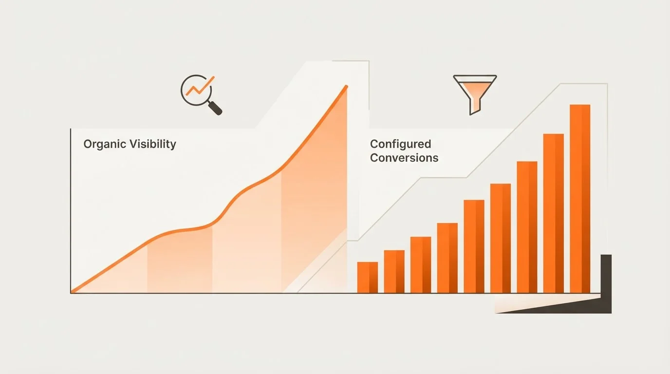 Marketing dashboard showing the growth of leads and search visibility from a SaaS blog.