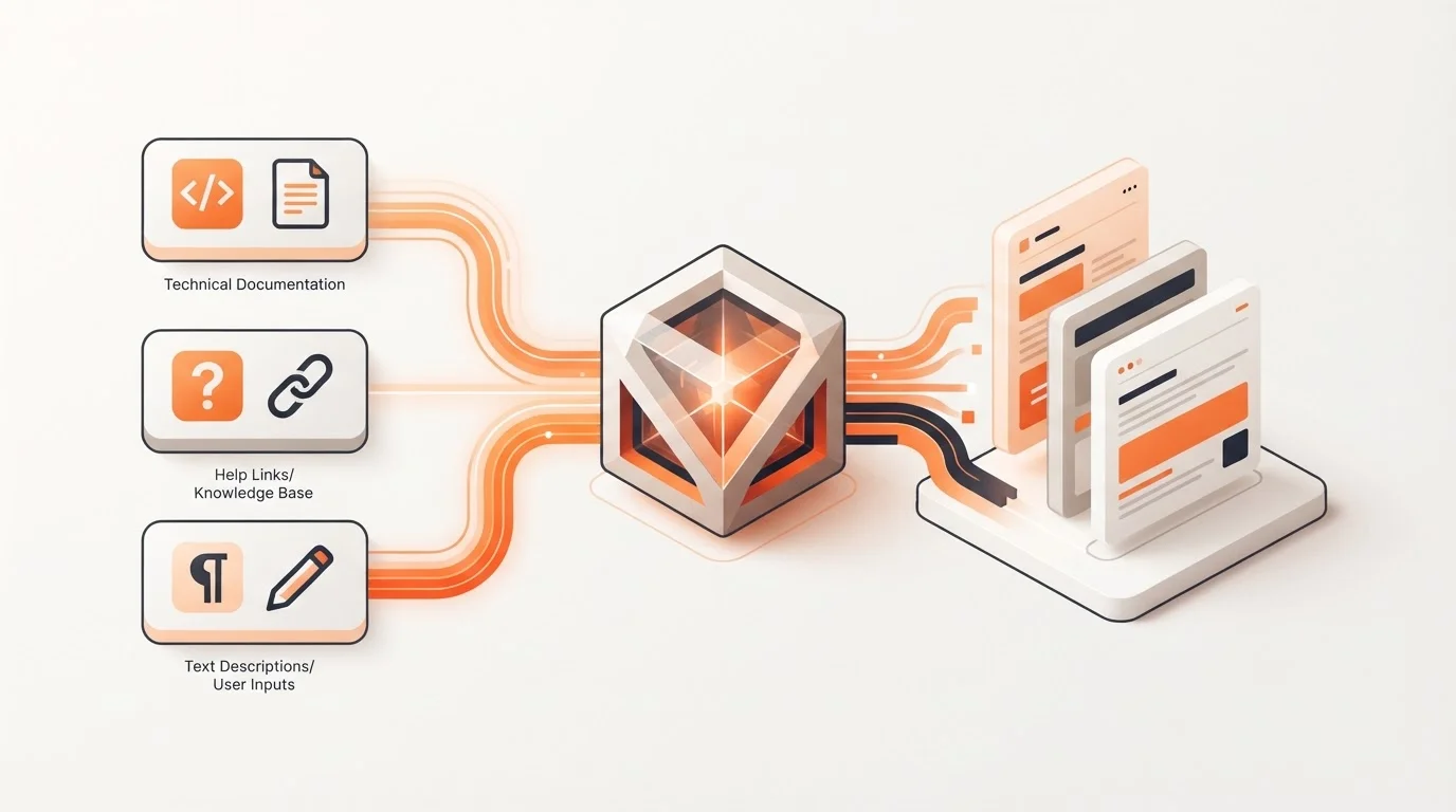 Diagram of the Knowledge Engine transforming technical data into blog posts