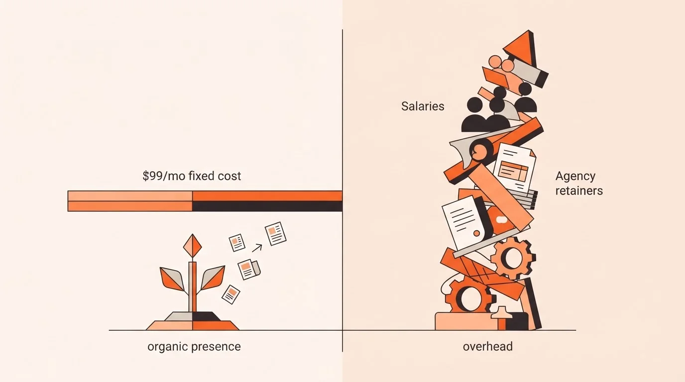 Chart comparing autonomous blogging costs with traditional agency costs