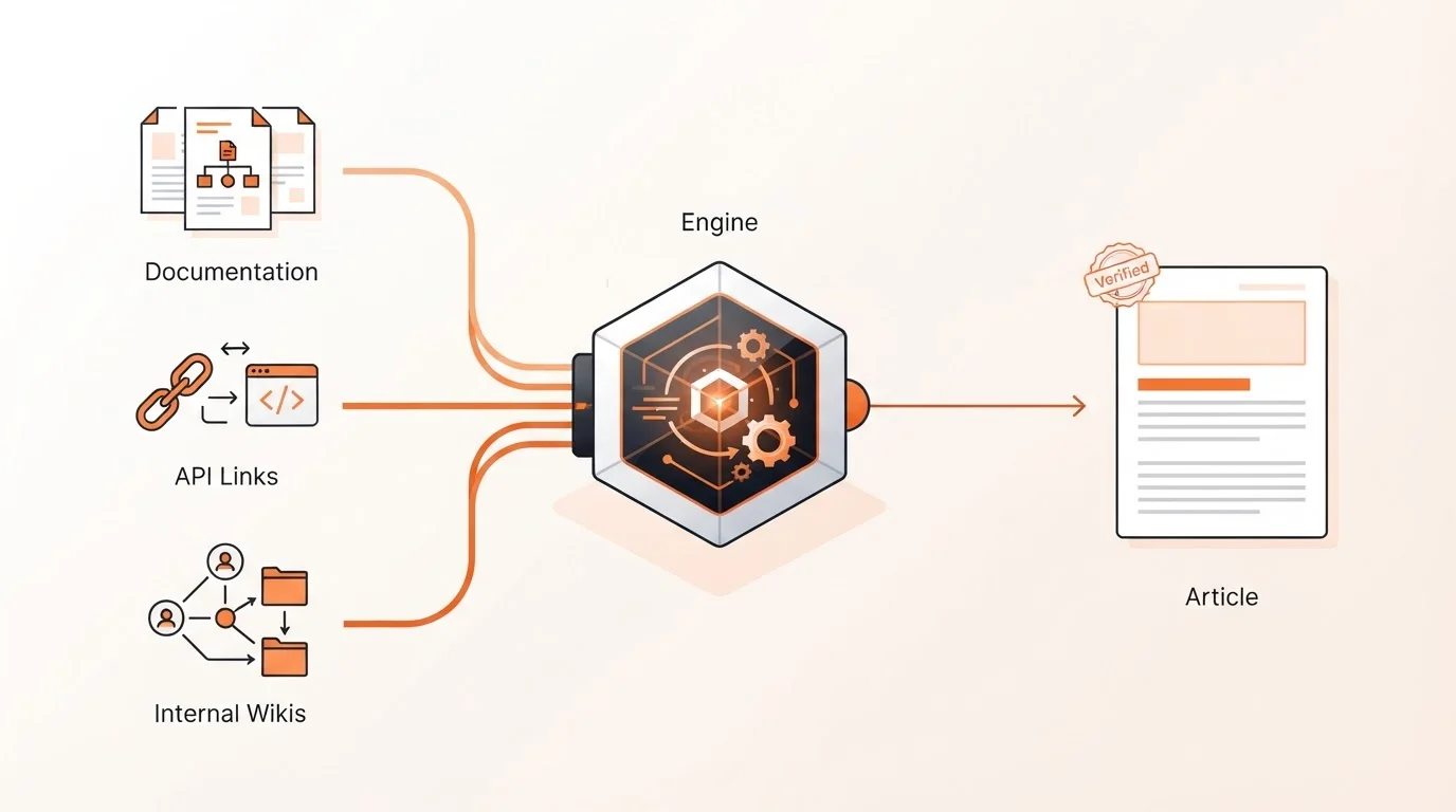 Diagram showing how product knowledge becomes discoverable blog content