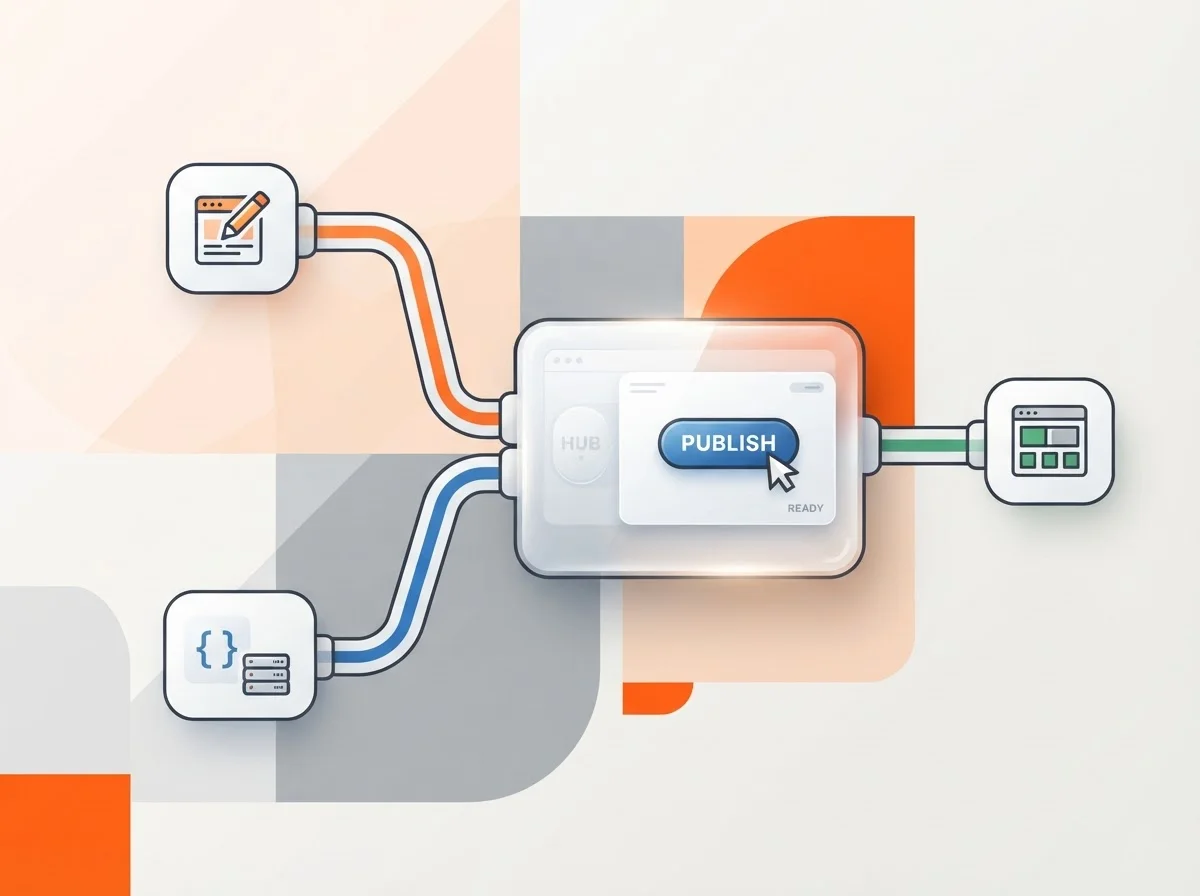 Interface showing WordPress and Next.js integrations for autonomous publishing.