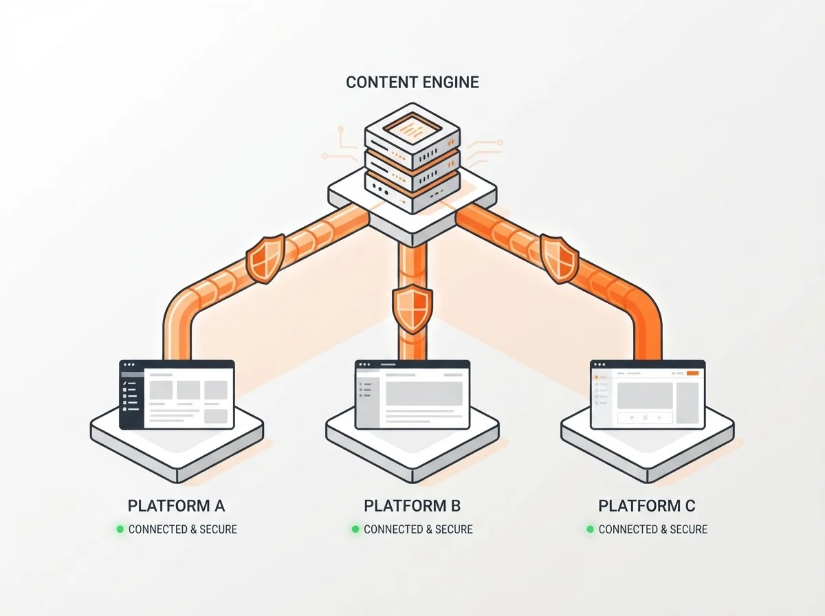 Technical map of autonomous blog publishing integrations.