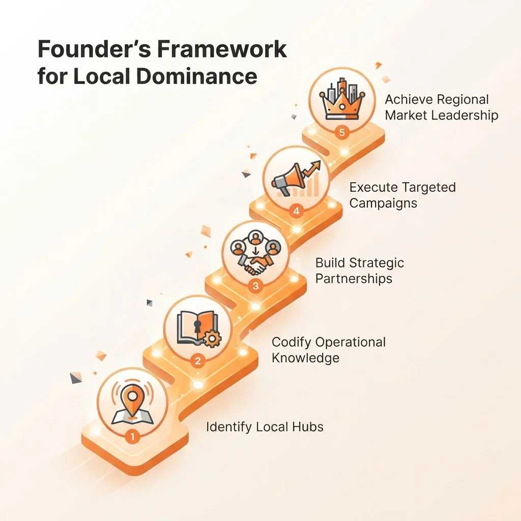Infographic showing the 5 steps to scale local SaaS content through autonomous blogging