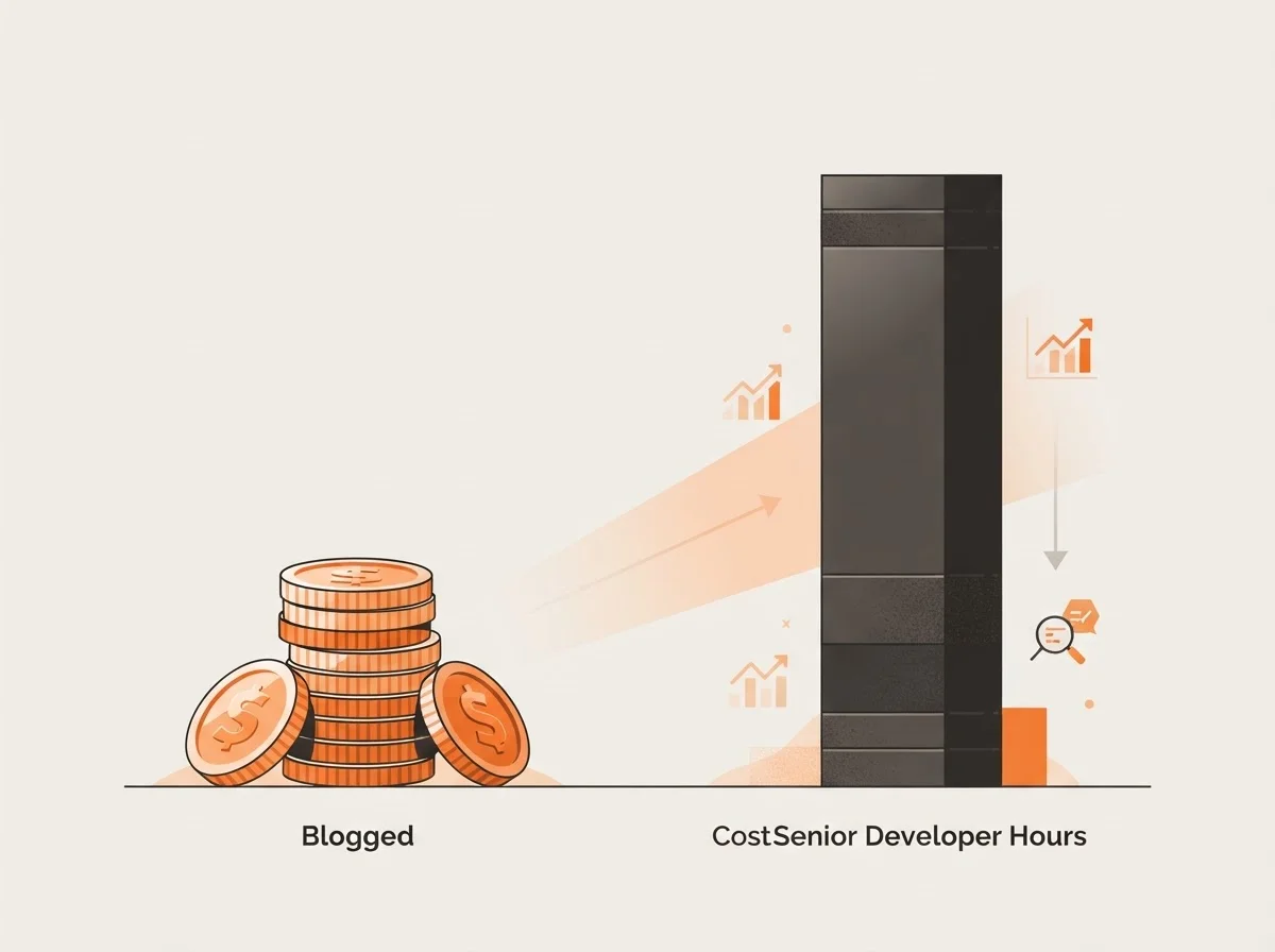 Cost comparison of Blogged $99 monthly plan vs developer time