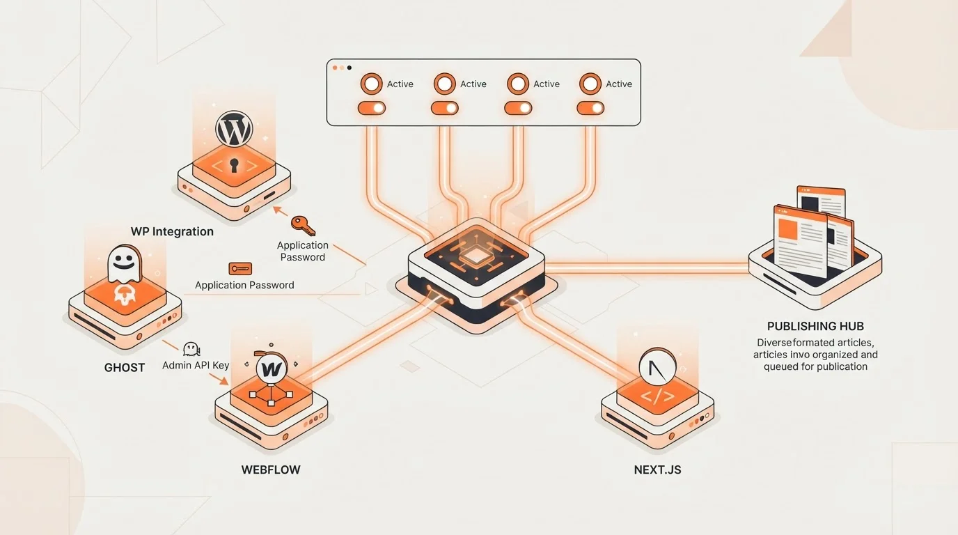 CMS integration options for autonomous blogging including WordPress and Ghost