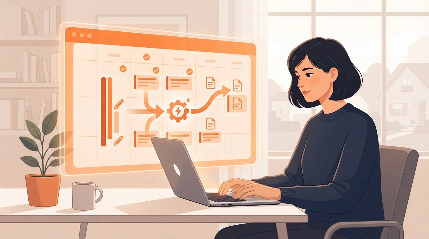 Illustration of a SaaS founder focusing on product development while an autonomous blog publishes consistently on autopilot.