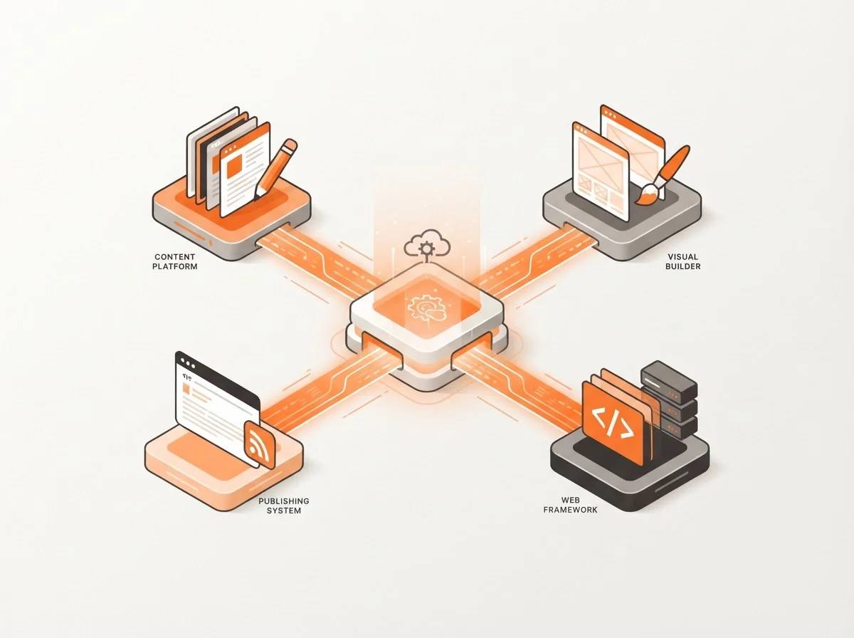 Logos of supported CMS and framework integrations for Blogged