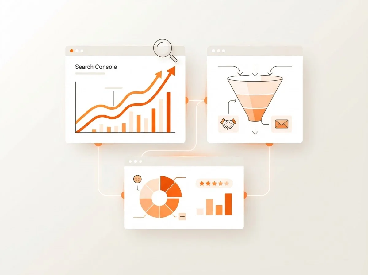 Dashboard showing SaaS blog performance metrics including leads and Search Console data.