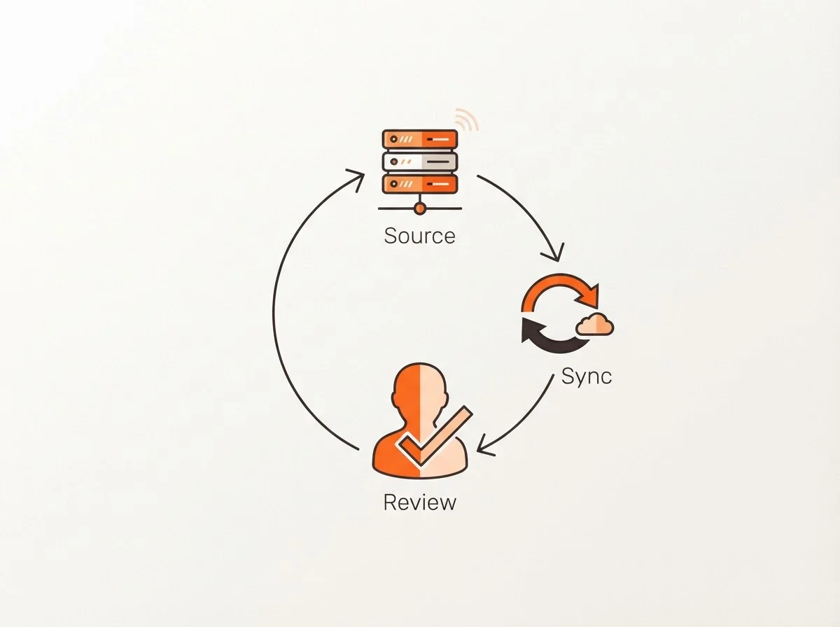 Source-Review-Sync autonomous blogging workflow