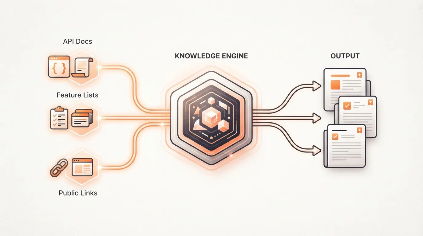 Diagram showing how product documentation feeds the autonomous blogging engine.