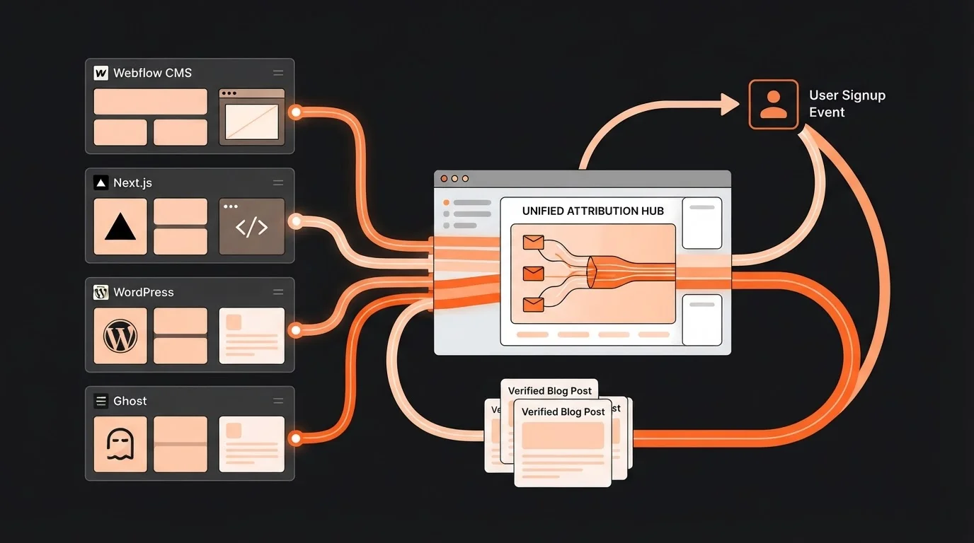 SaaS analytics integration dashboard representing conversion loops and content attribution.