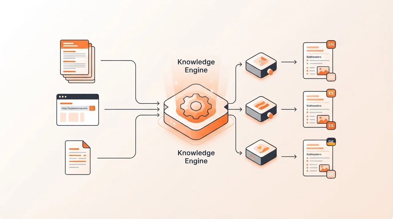Diagram showing the transformation of product documentation into localized blog content.