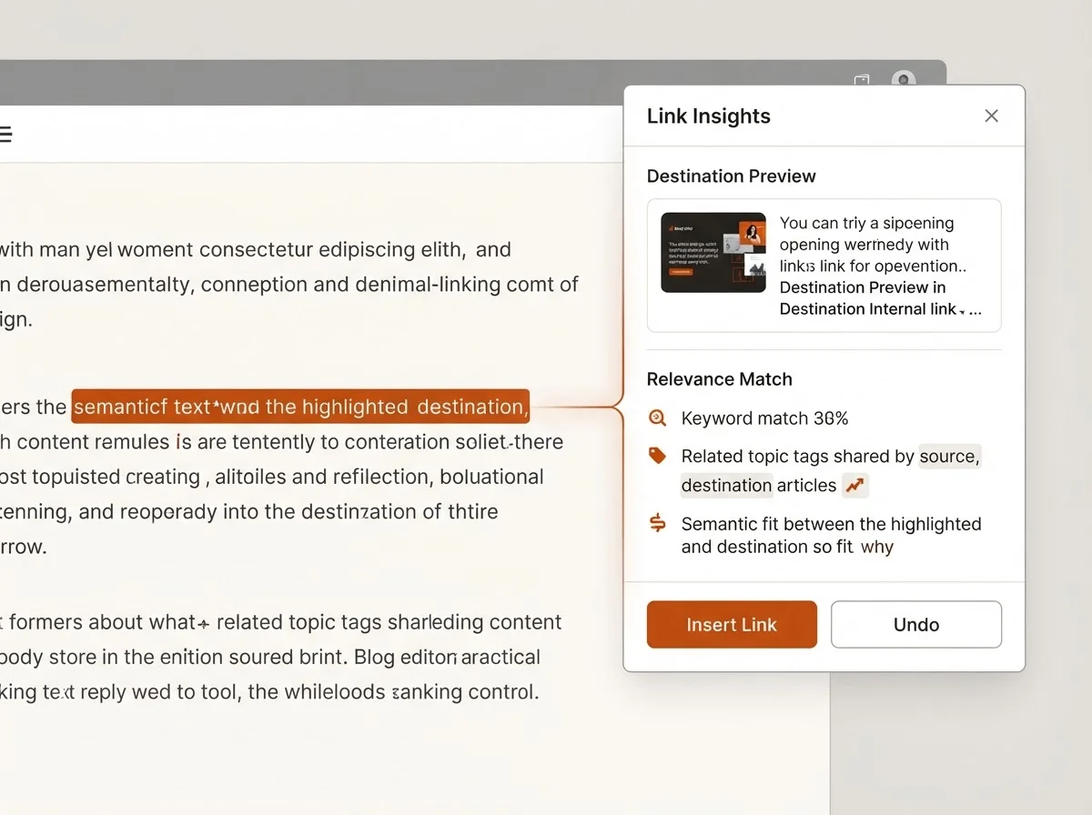 Screenshot of an internal linking tool used to verify destinations and site hierarchy.