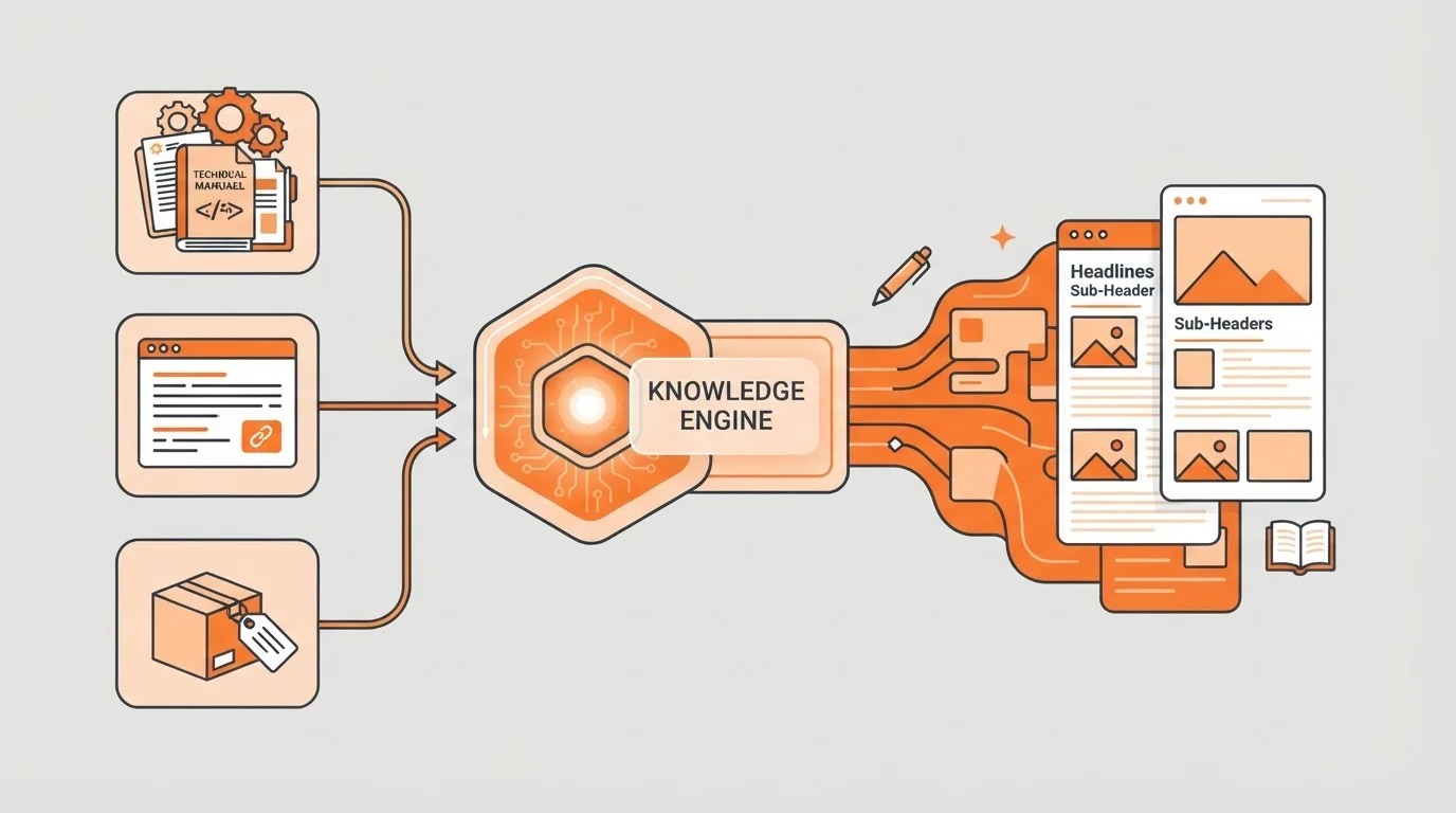 Diagram showing how product documentation feeds an autonomous content engine