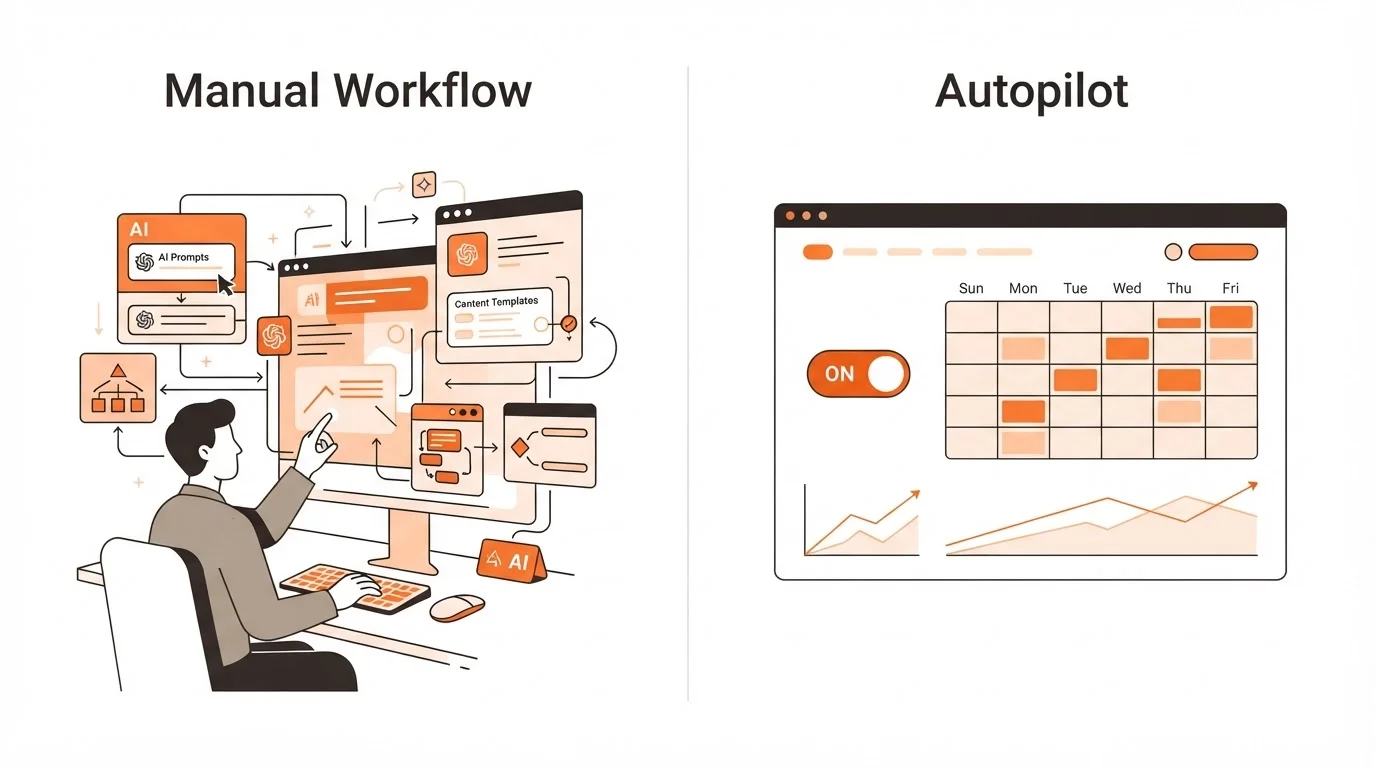 Comparison of manual AI drafting vs autonomous blog automation